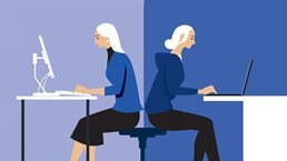 Illustration of a woman at work on laptop